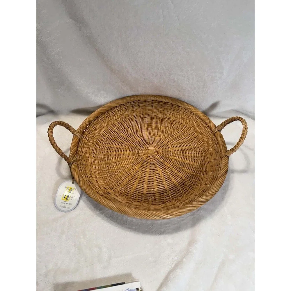 Threshold Studio McGee Round Basket 18” Handwoven Tray Dual Handles Read